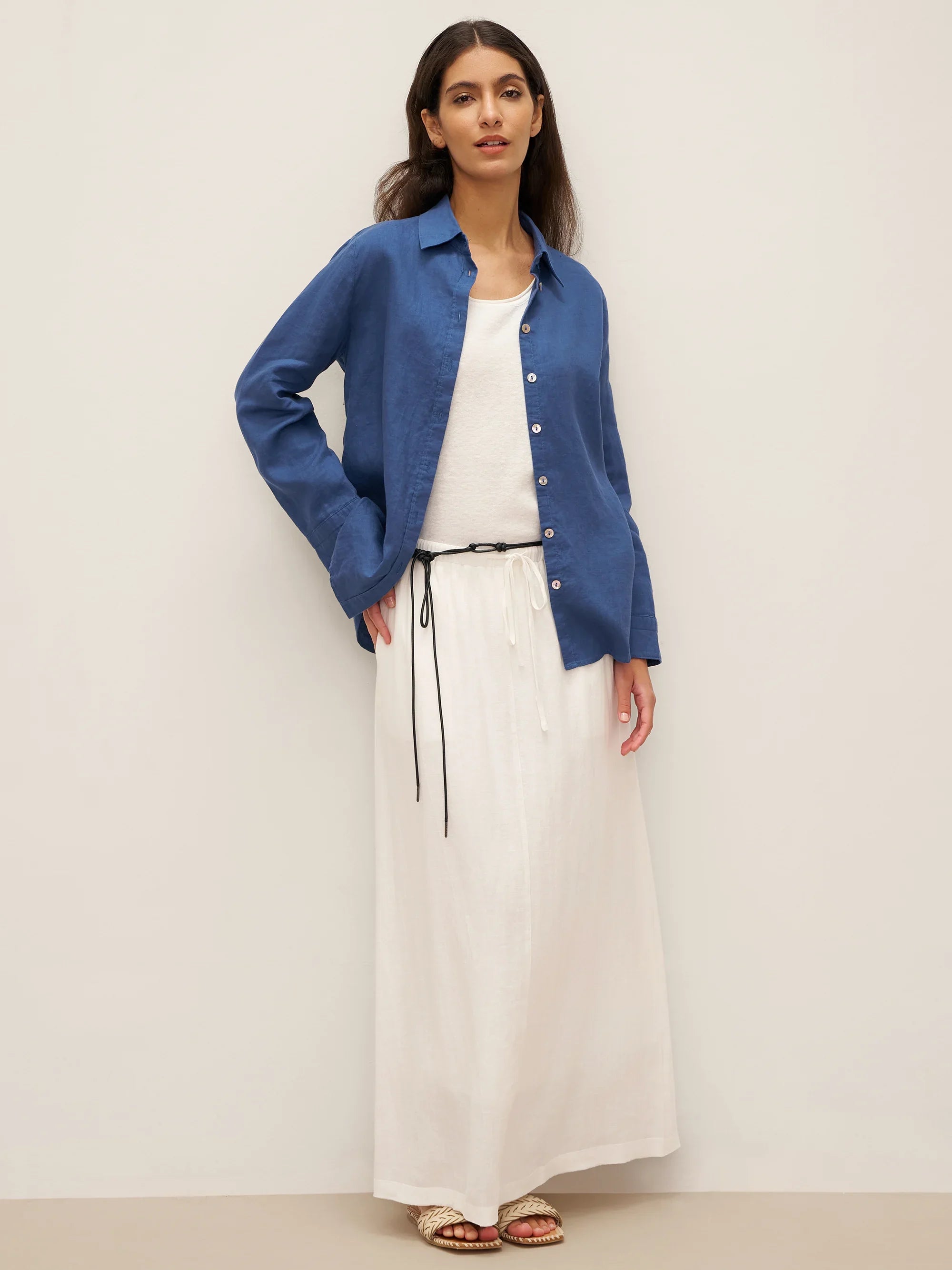 Linen Elastic Waist Drawstring Maxi Skirt NINA by LINTICO