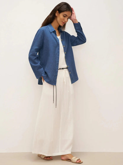 100% Linen Button-Front Shirt with Extended Hem JOVAN by LINTICO
