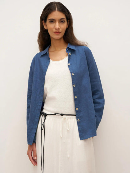 100% Linen Button-Front Shirt with Extended Hem JOVAN by LINTICO