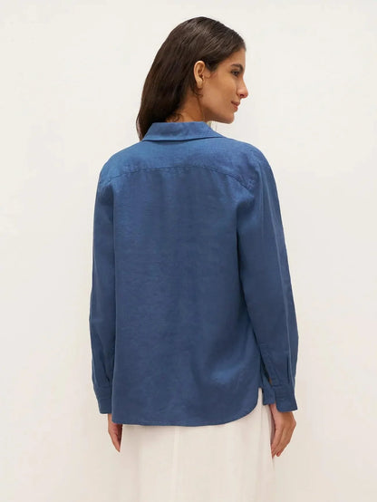 100% Linen Button-Front Shirt with Extended Hem JOVAN by LINTICO