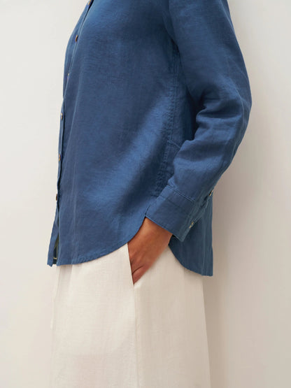100% Linen Button-Front Shirt with Extended Hem JOVAN by LINTICO