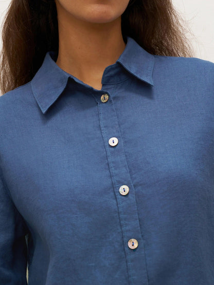 100% Linen Button-Front Shirt with Extended Hem JOVAN by LINTICO