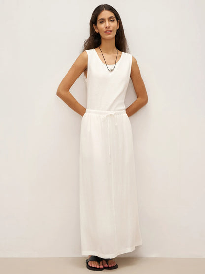 Linen Elastic Waist Drawstring Maxi Skirt NINA by LINTICO