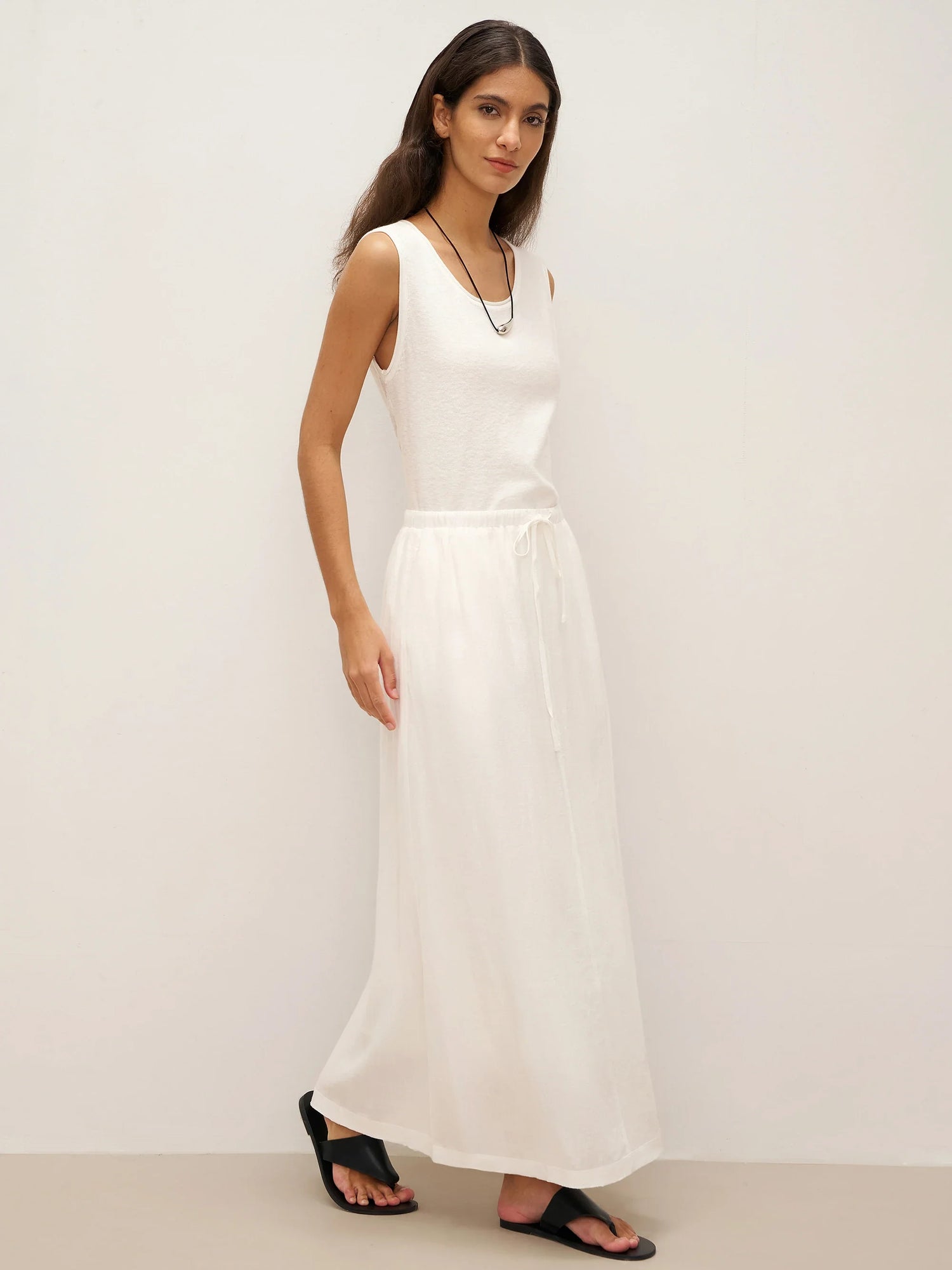 Linen Elastic Waist Drawstring Maxi Skirt NINA by LINTICO
