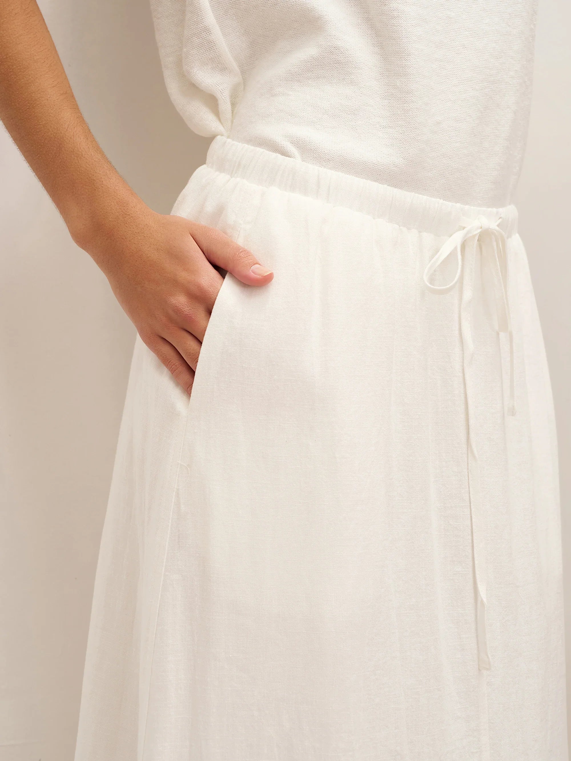 Linen Elastic Waist Drawstring Maxi Skirt NINA by LINTICO