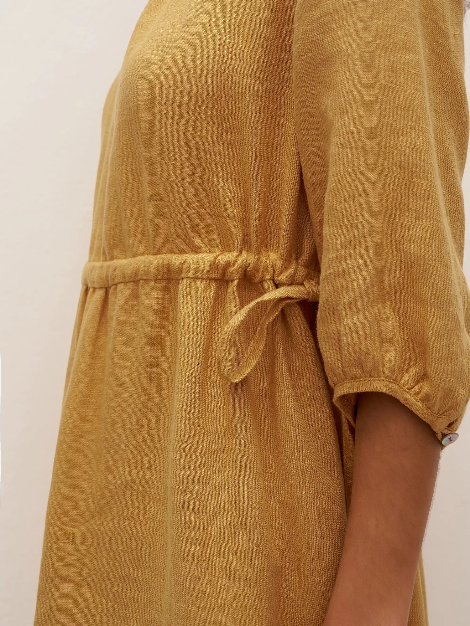 100% Linen A-Line Drawstring Waist Midi Dress DIXIE by LINTICO