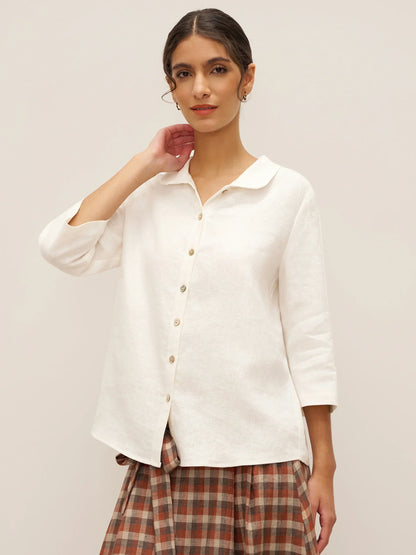100% Linen Peter Pan Collar 3/4 Sleeve Shirt ASTRID by LINTICO