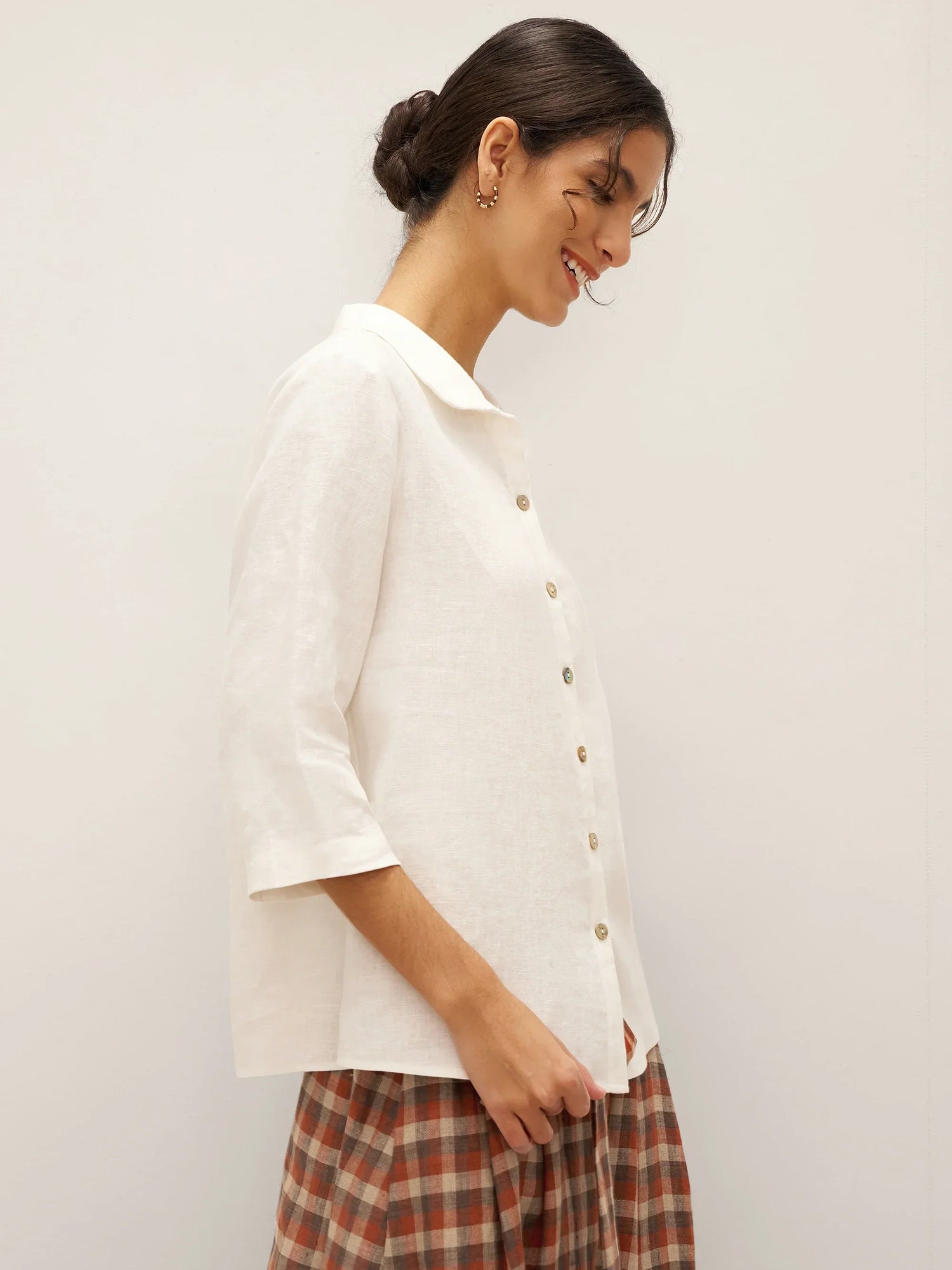 100% Linen Peter Pan Collar 3/4 Sleeve Shirt ASTRID by LINTICO