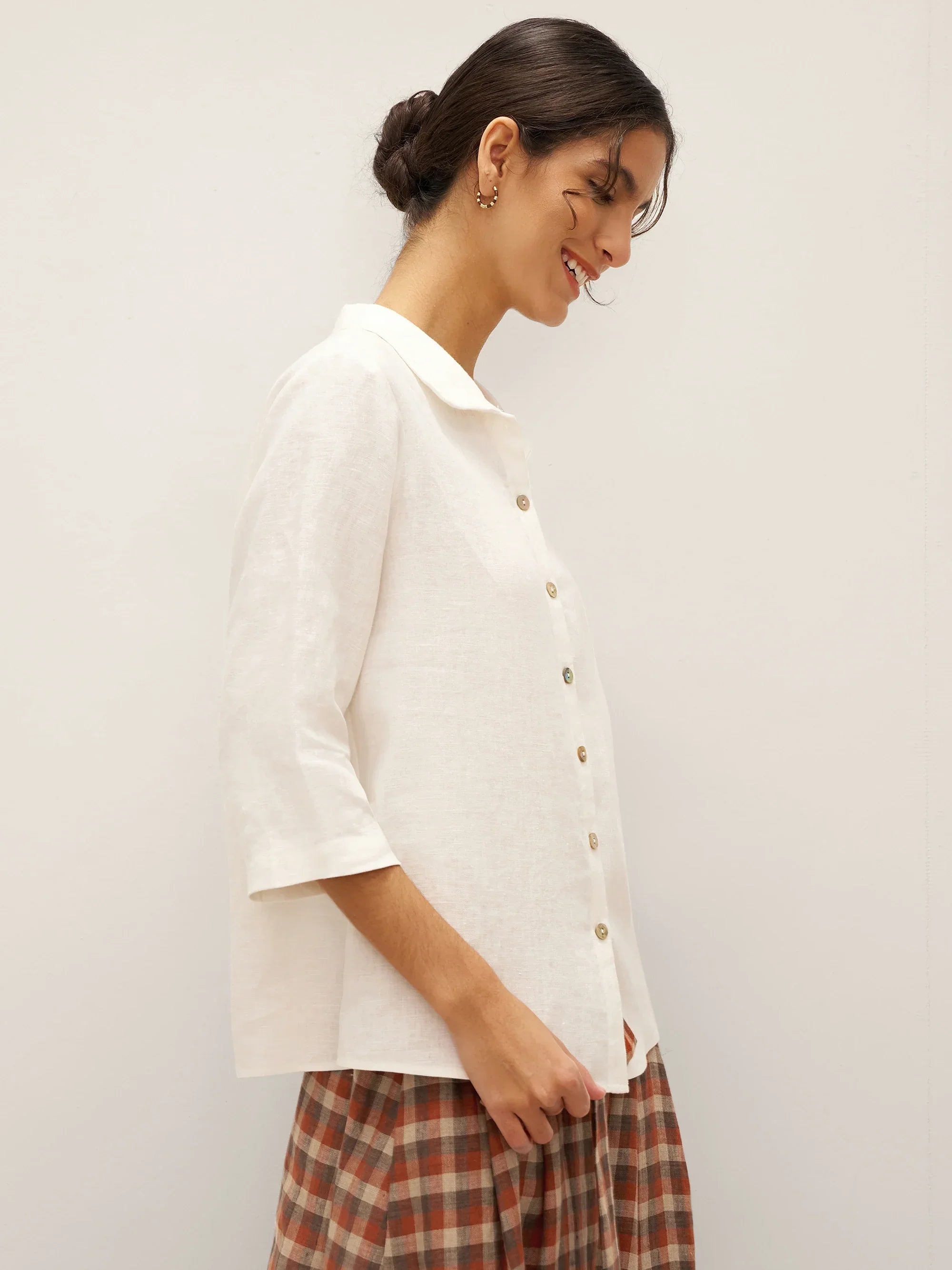 100% Linen Peter Pan Collar 3/4 Sleeve Shirt ASTRID by LINTICO