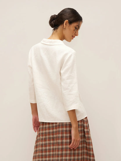 100% Linen Peter Pan Collar 3/4 Sleeve Shirt ASTRID by LINTICO