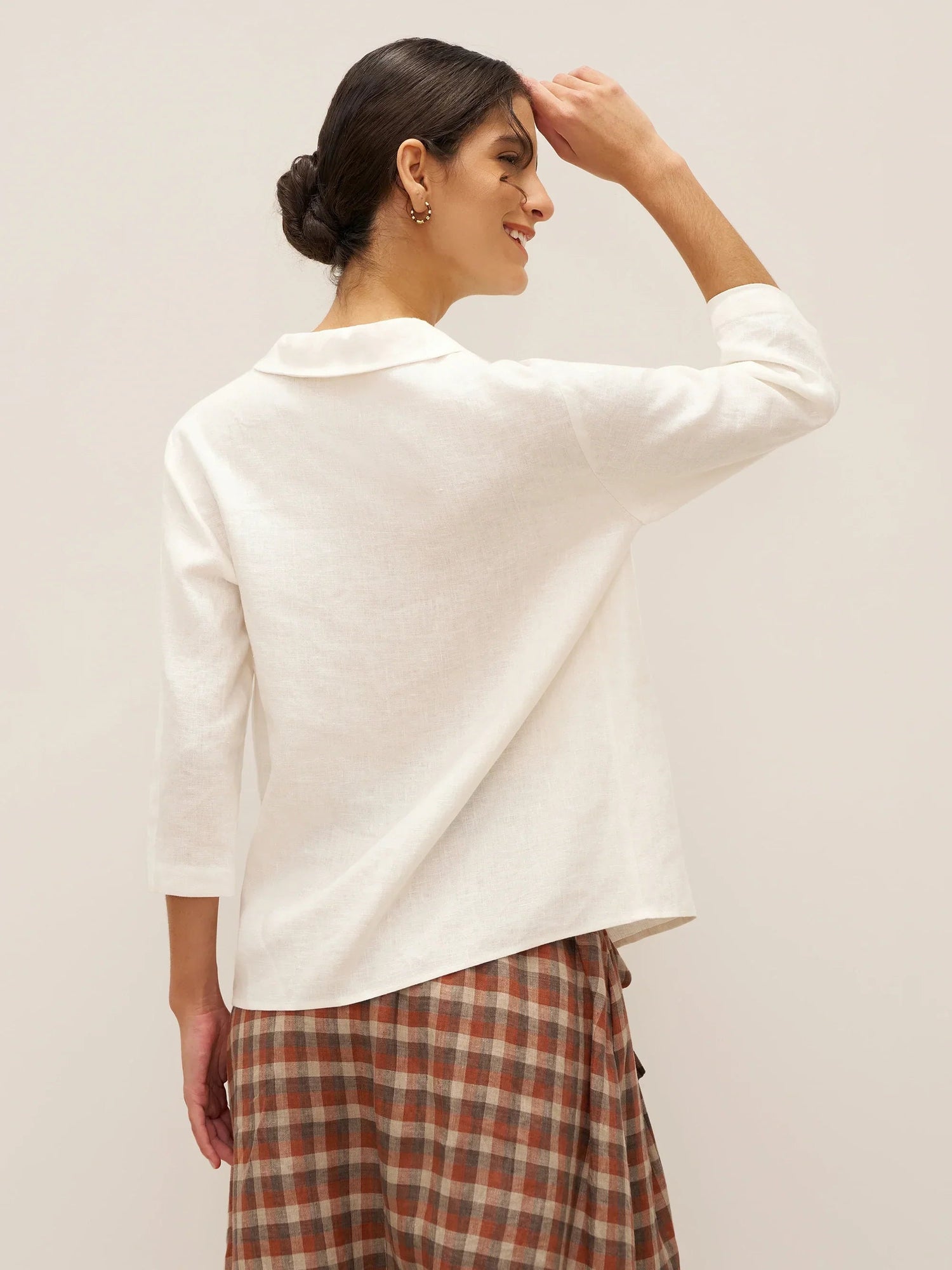 100% Linen Peter Pan Collar 3/4 Sleeve Shirt ASTRID 