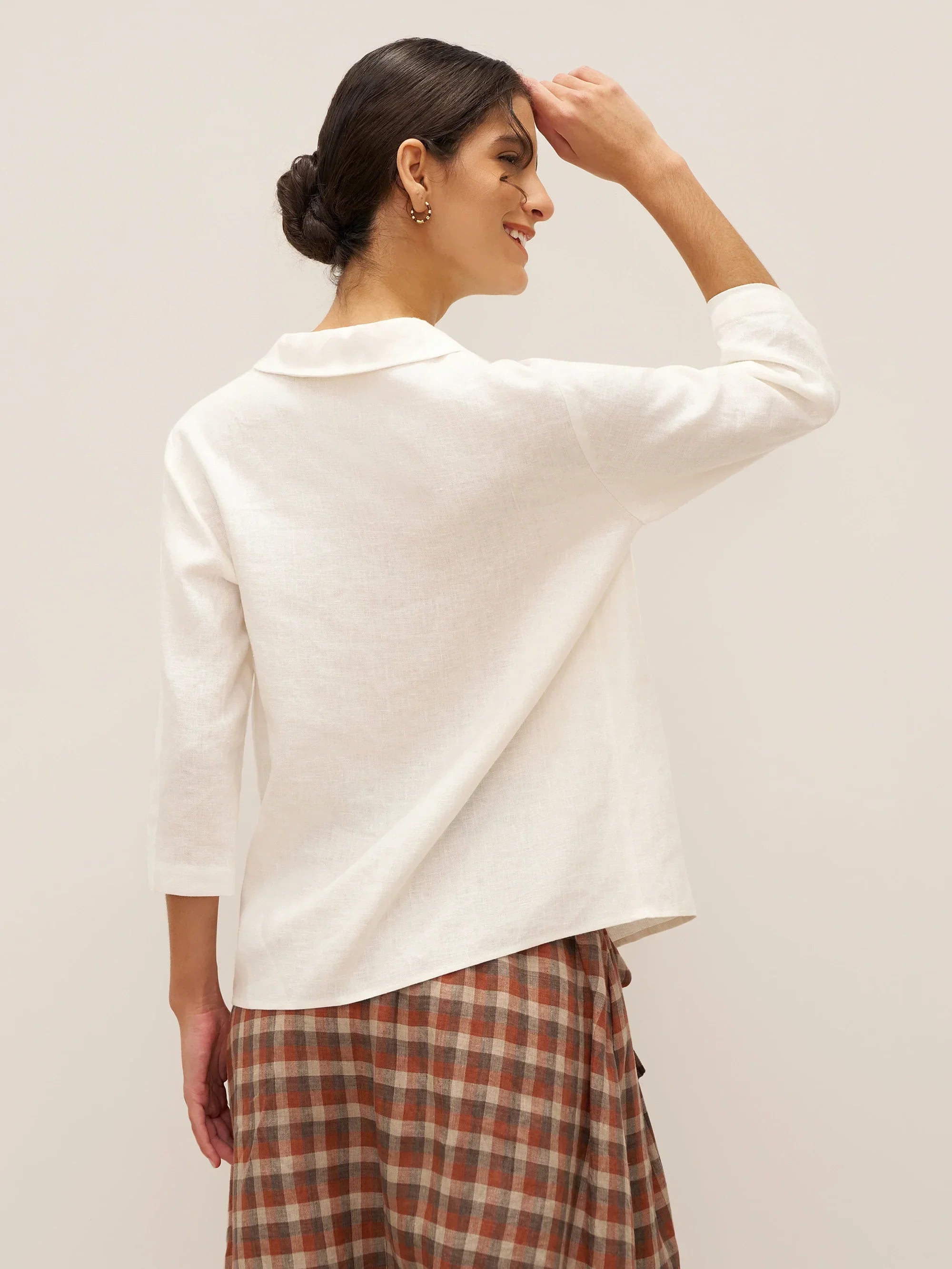 100% Linen Peter Pan Collar 3/4 Sleeve Shirt ASTRID by LINTICO