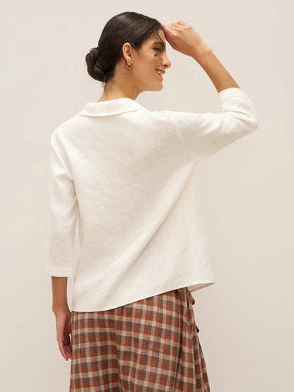 100% Linen Peter Pan Collar 3/4 Sleeve Shirt ASTRID by LINTICO