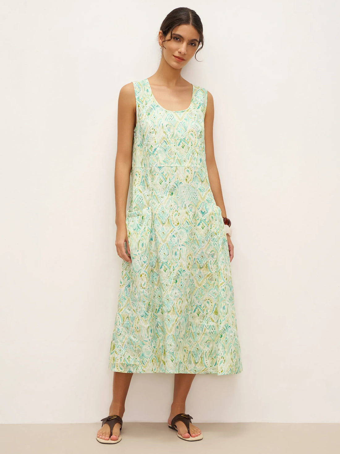 100% Linen Floral Swing Beach Tank Dress LORRAINE by LINTICO