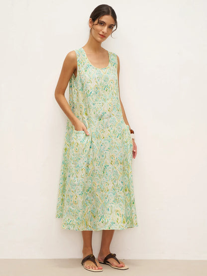 100% Linen Floral Swing Beach Tank Dress LORRAINE by LINTICO