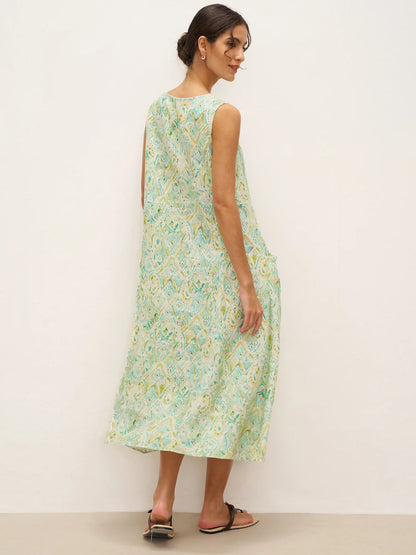100% Linen Floral Swing Beach Tank Dress LORRAINE by LINTICO