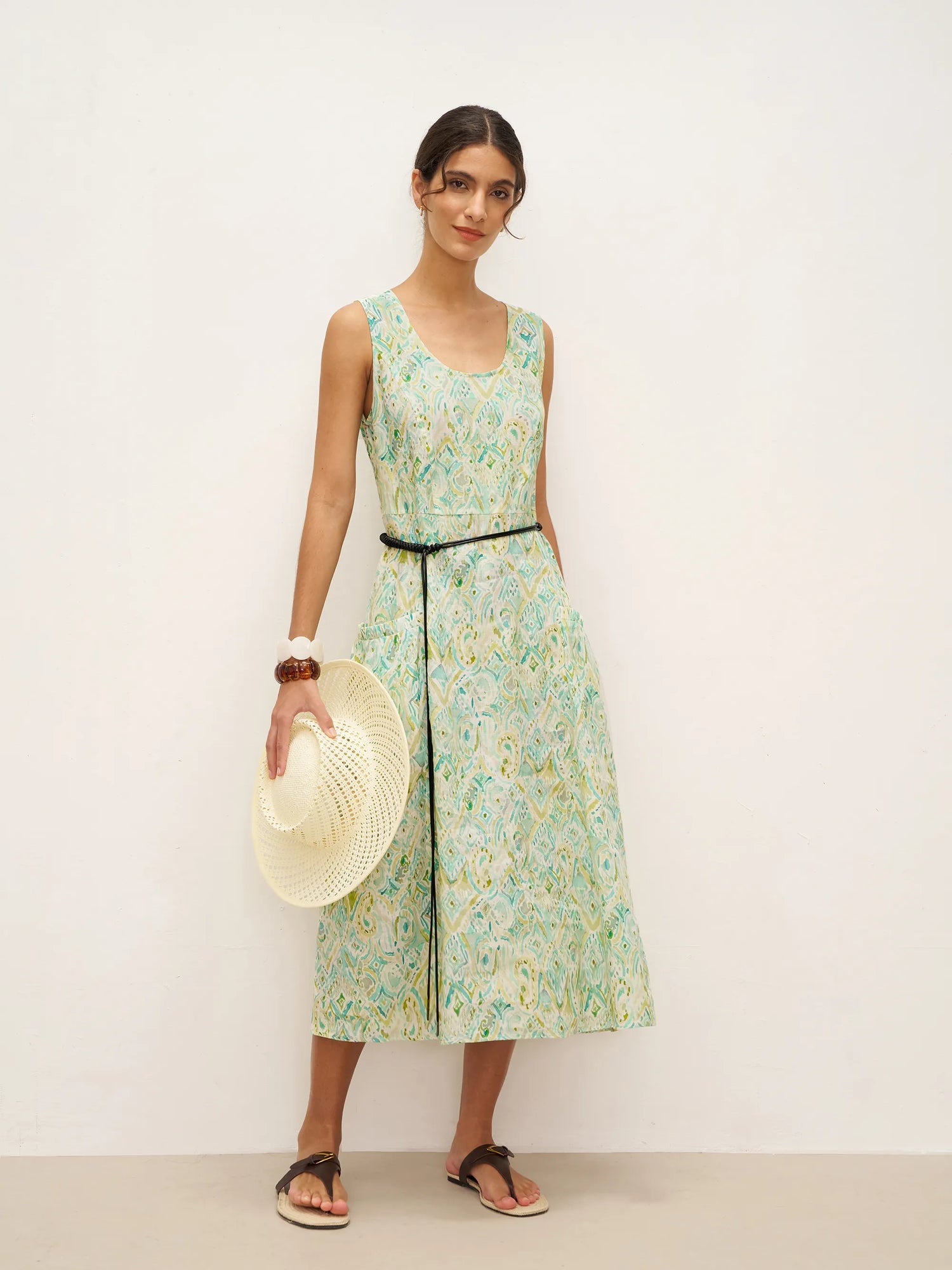 100% Linen Floral Swing Beach Tank Dress LORRAINE by LINTICO