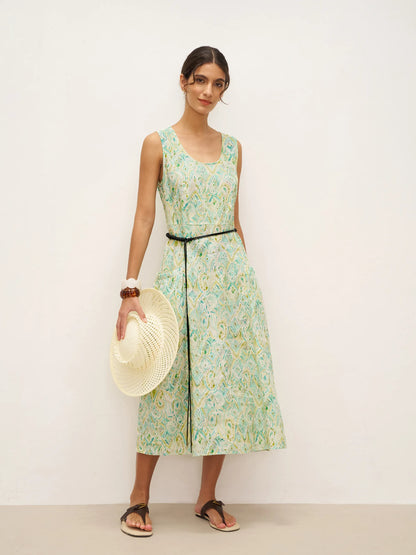 100% Linen Floral Swing Beach Tank Dress LORRAINE by LINTICO
