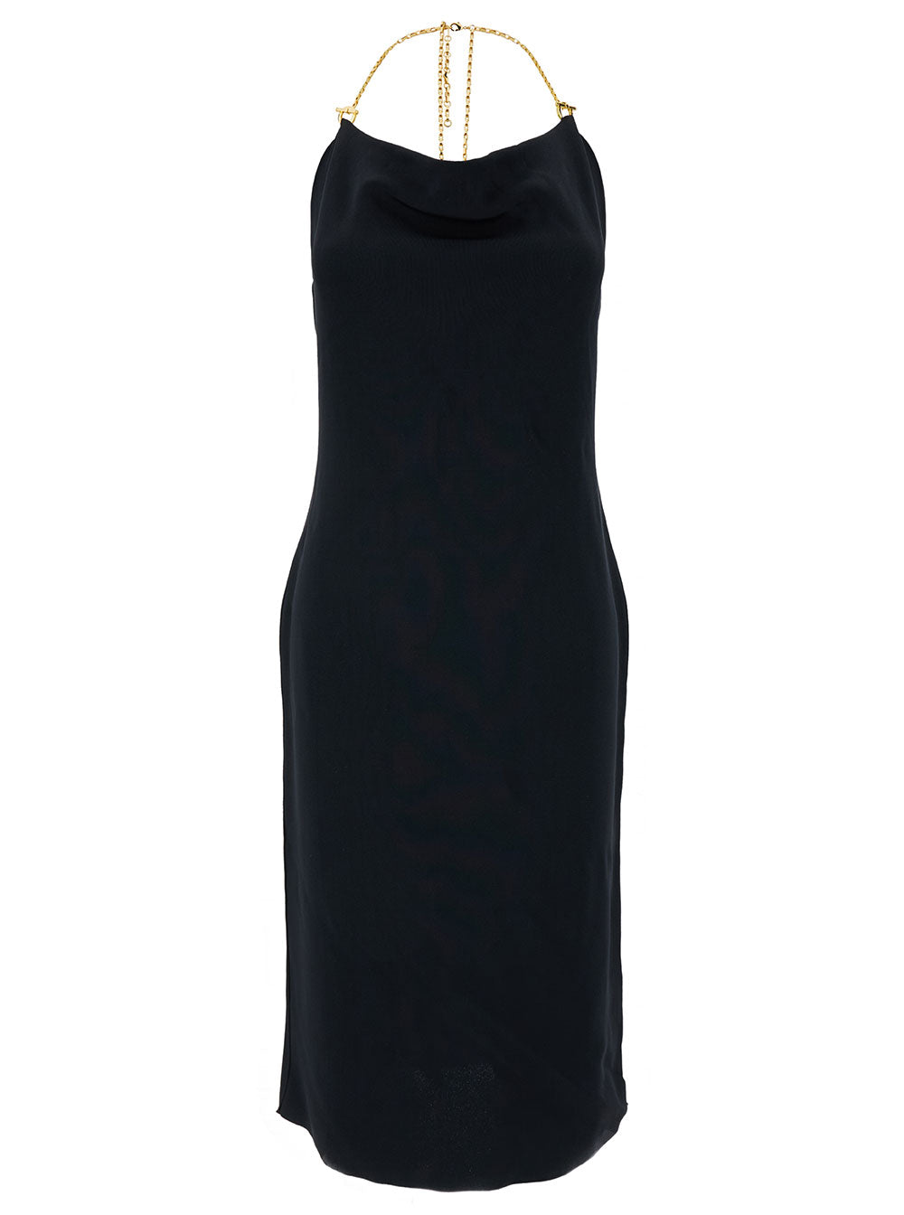 Bottega Veneta Women Midi Black Dress With Chain Strap In Double Viscose Woman by Luosophy