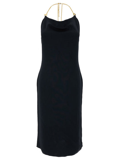 Bottega Veneta Women Midi Black Dress With Chain Strap In Double Viscose Woman by Luosophy