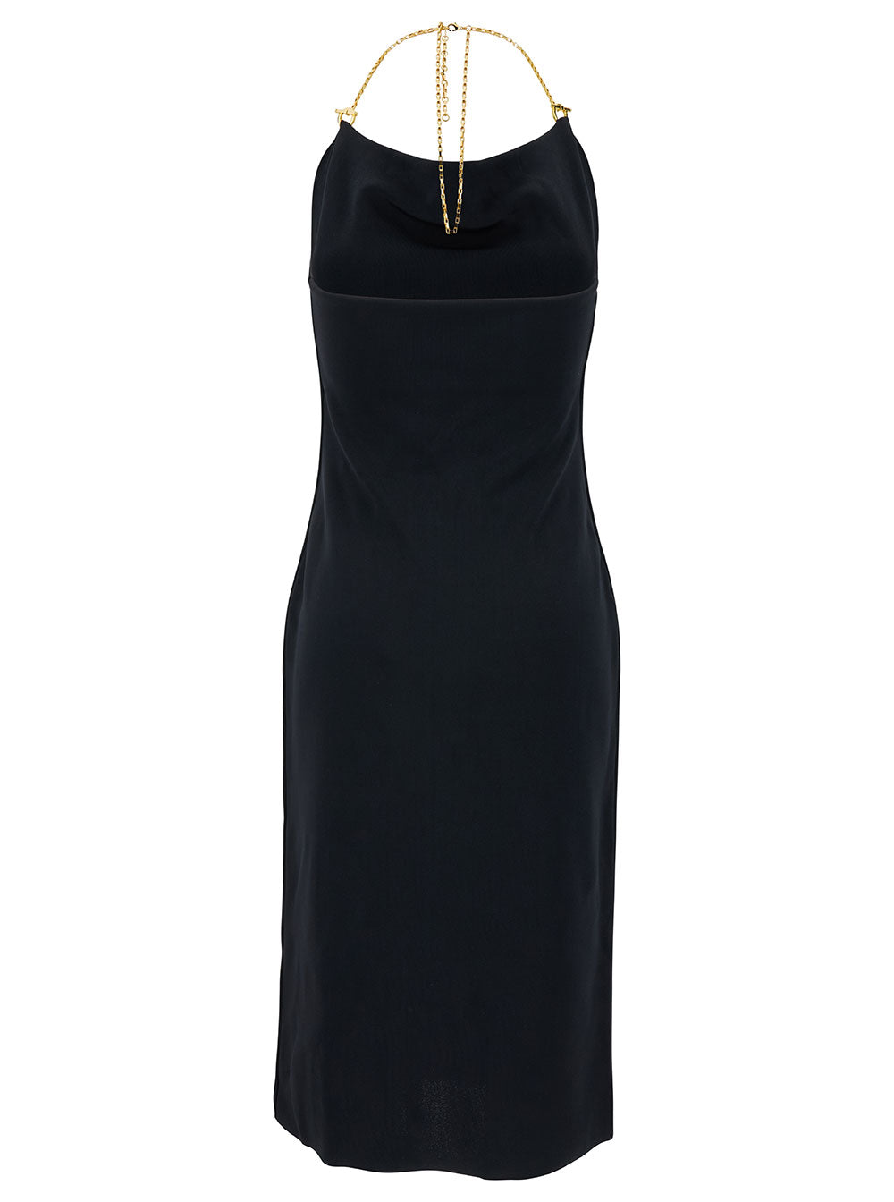 Bottega Veneta Women Midi Black Dress With Chain Strap In Double Viscose Woman by Luosophy