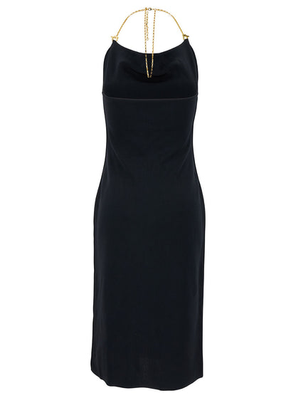 Bottega Veneta Women Midi Black Dress With Chain Strap In Double Viscose Woman by Luosophy