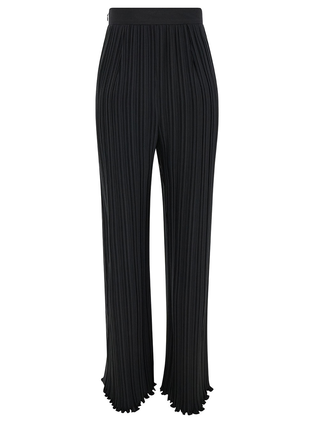 Lanvin Women Black Pleated Pants With Invisible Zip In Crêpe De Chine Woman by Luosophy