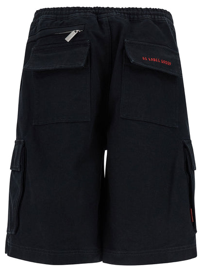 44 Label Group Men Black Cargo Bermuda Shorts With Logo Embroidery In Cotton Man by Luosophy