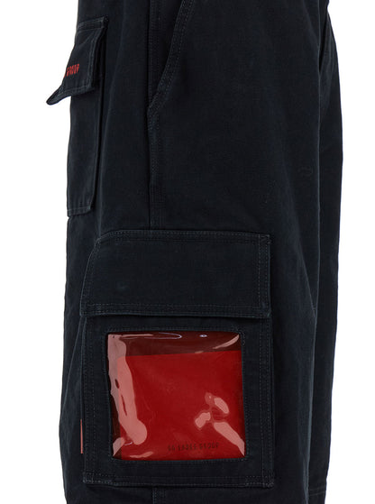 44 Label Group Men Black Cargo Bermuda Shorts With Logo Embroidery In Cotton Man by Luosophy