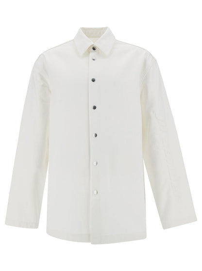 Jil Sander Men White Shirt With Embossed Logo In Denim Man by Luosophy