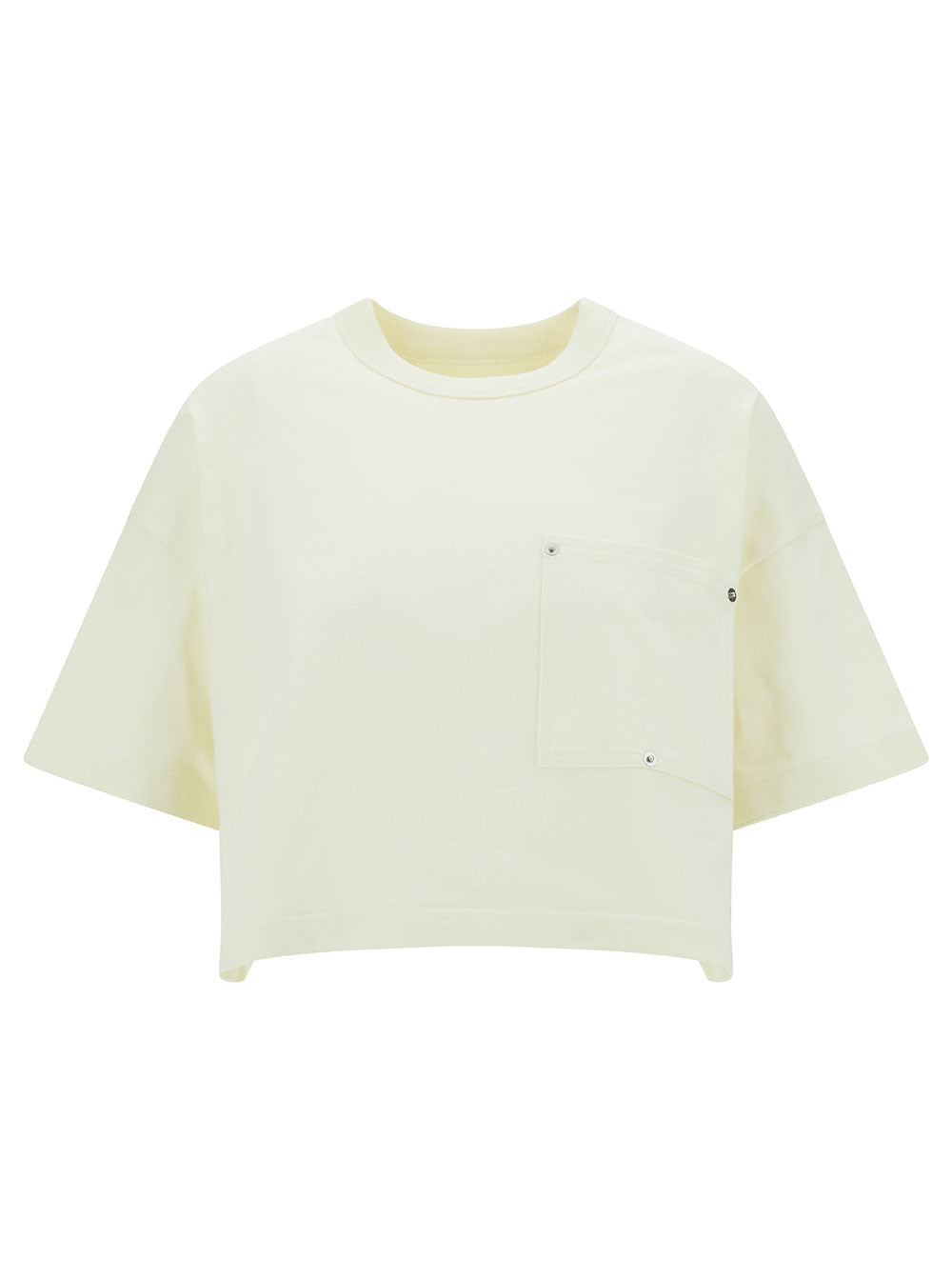 Bottega Veneta Women White Crop T-Shirt With Patch Pockets In Cotton Woman by Luosophy