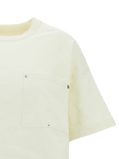 Bottega Veneta Women White Crop T-Shirt With Patch Pockets In Cotton Woman by Luosophy