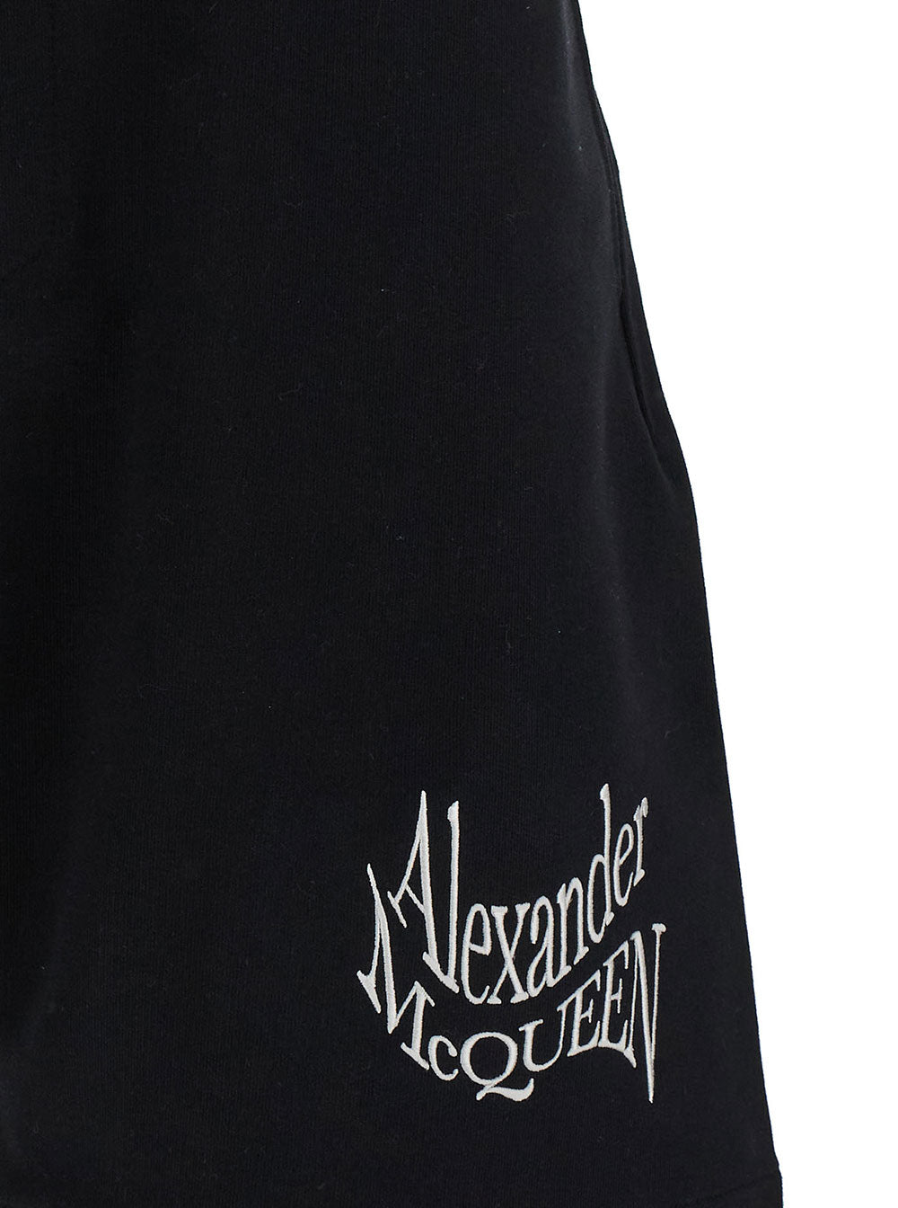 Alexander Mcqueen Men Black Shorts With Contrasting Logo Lettering Print In Cotton Man by Luosophy