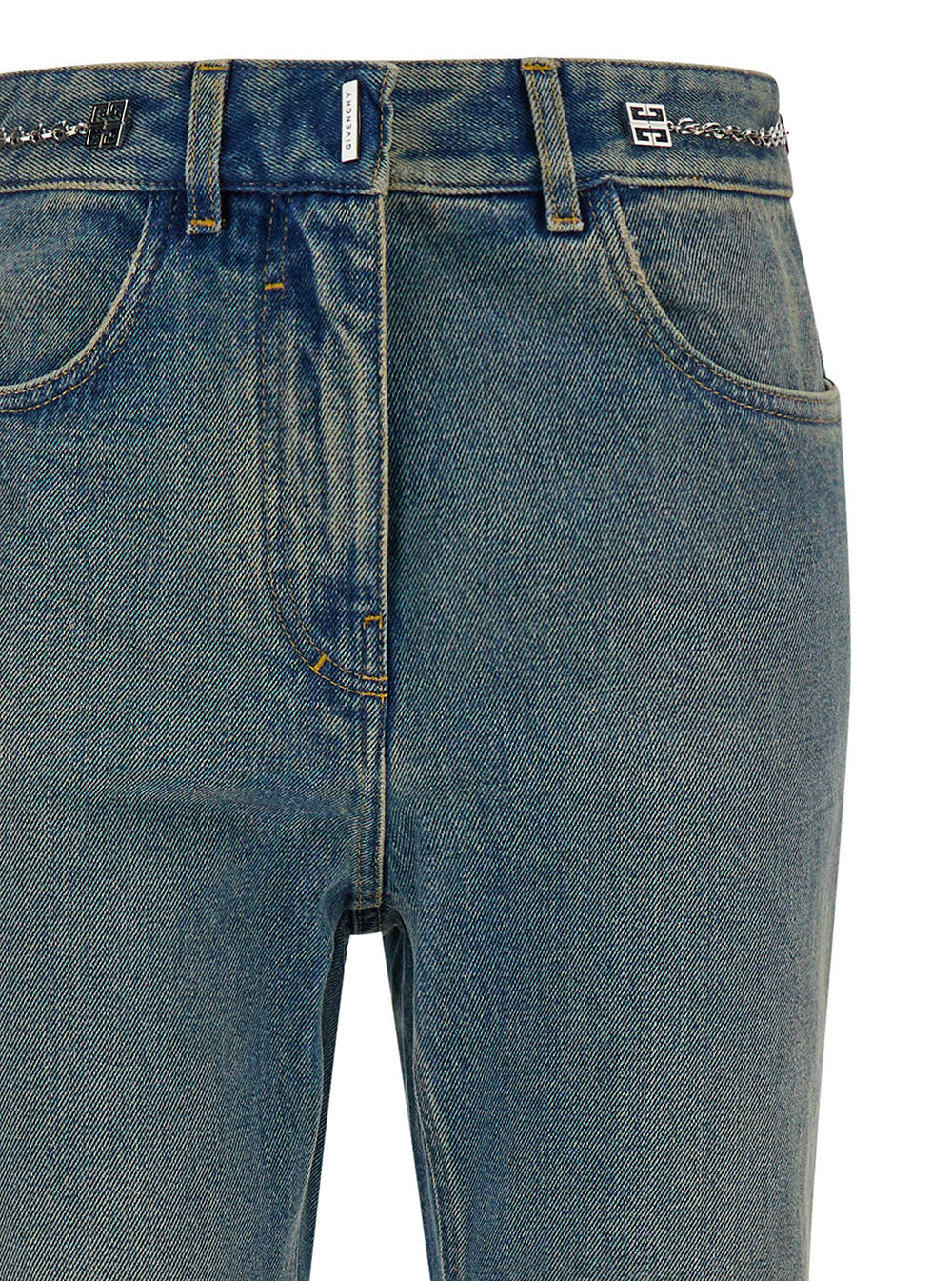 Givenchy Women Light Blue Bootcut Jeans With 4G Detail In Vintage Wash Denim Woman by Luosophy