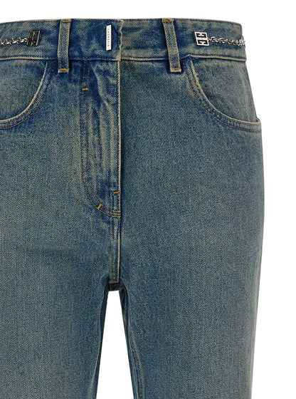 Givenchy Women Light Blue Bootcut Jeans With 4G Detail In Vintage Wash Denim Woman by Luosophy