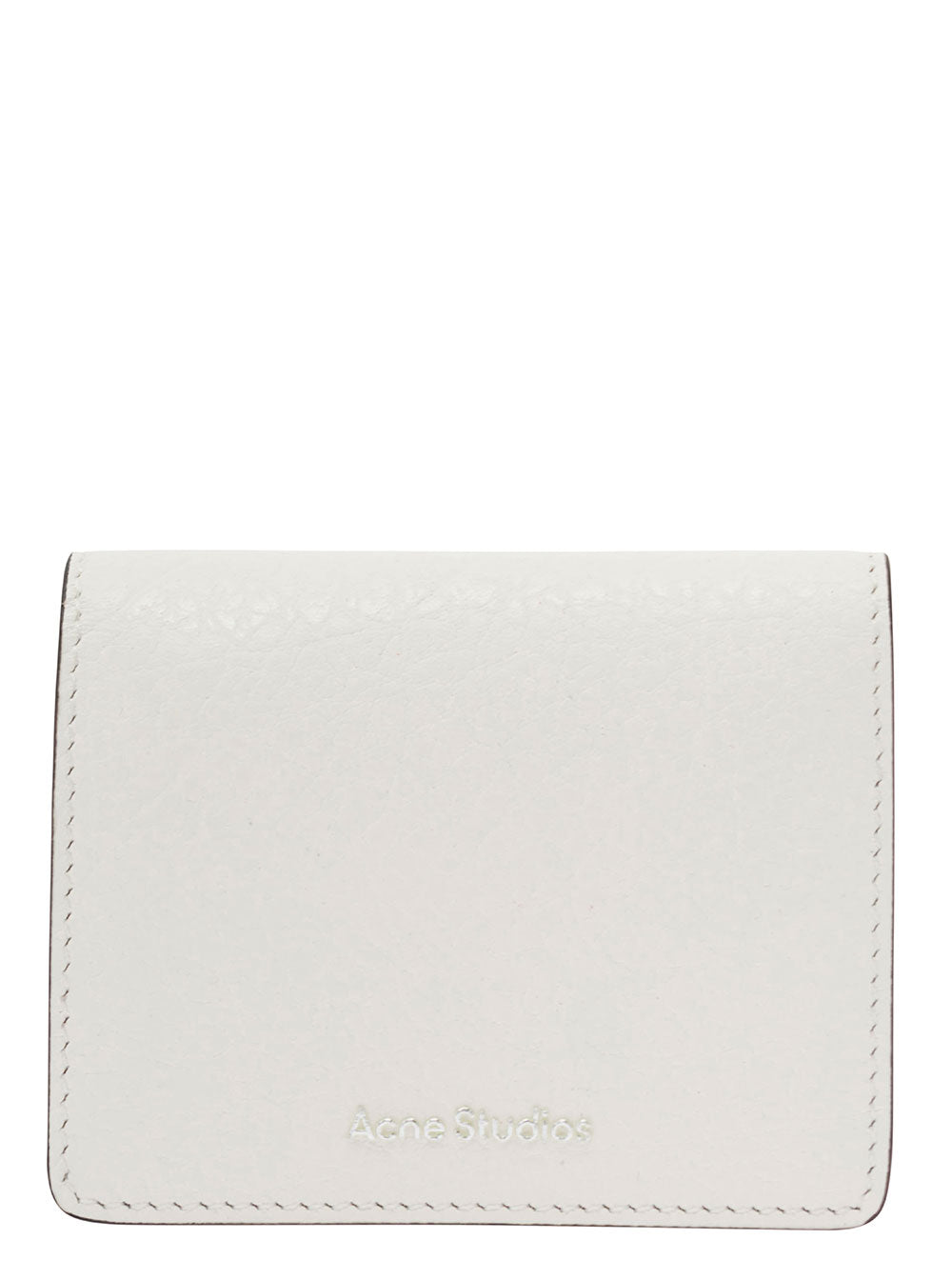 Acne Studios Men White Card-Holder With Embossed Logo In Hammered Leather Man by Luosophy