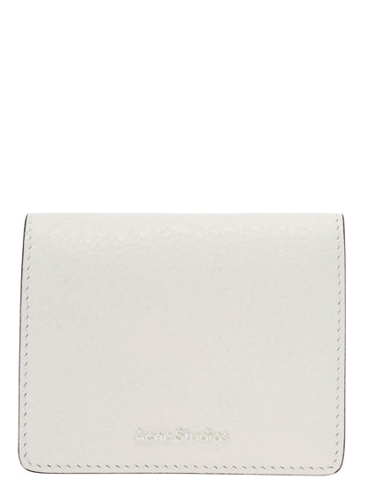 Acne Studios Men White Card-Holder With Embossed Logo In Hammered Leather Man by Luosophy