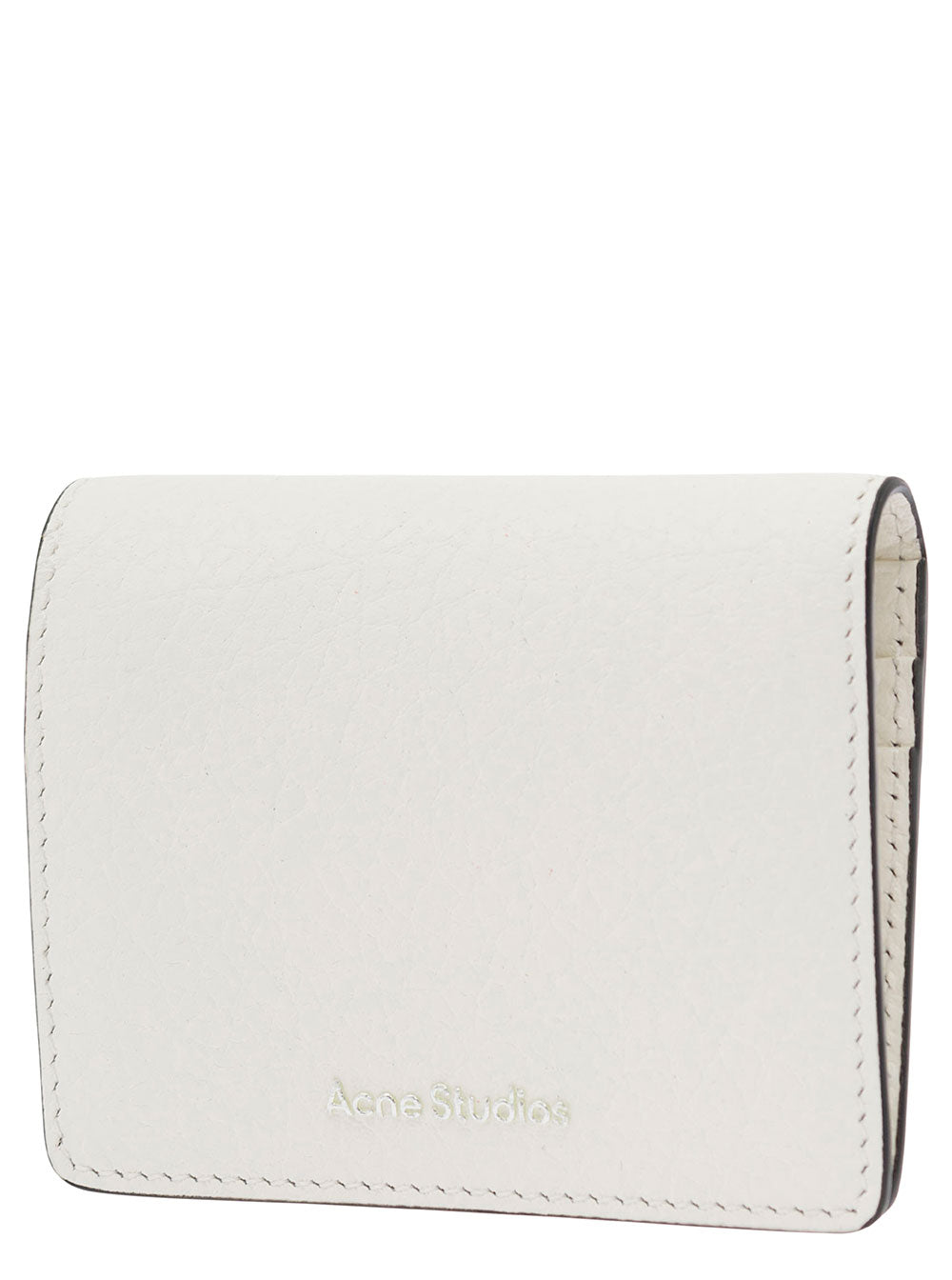 Acne Studios Men White Card-Holder With Embossed Logo In Hammered Leather Man by Luosophy