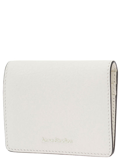 Acne Studios Men White Card-Holder With Embossed Logo In Hammered Leather Man by Luosophy