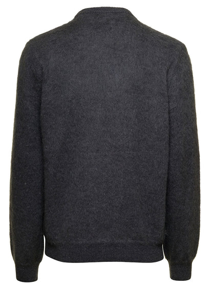 Fendi Men Grey Sweater With Jacquard Ff Motif In Wool Man by Luosophy