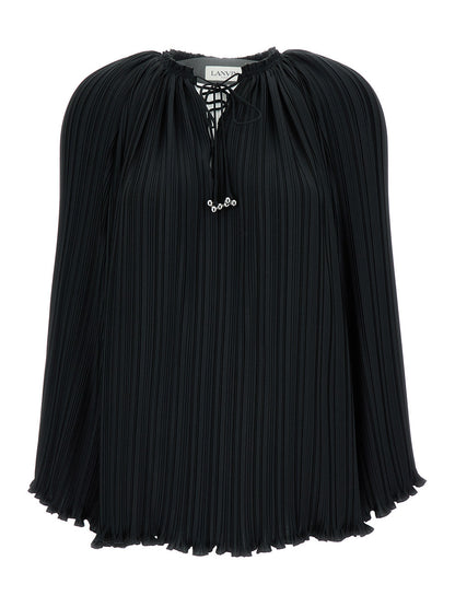 Lanvin Women Long Sleeve Pleated Blouse Open Neck by Luosophy
