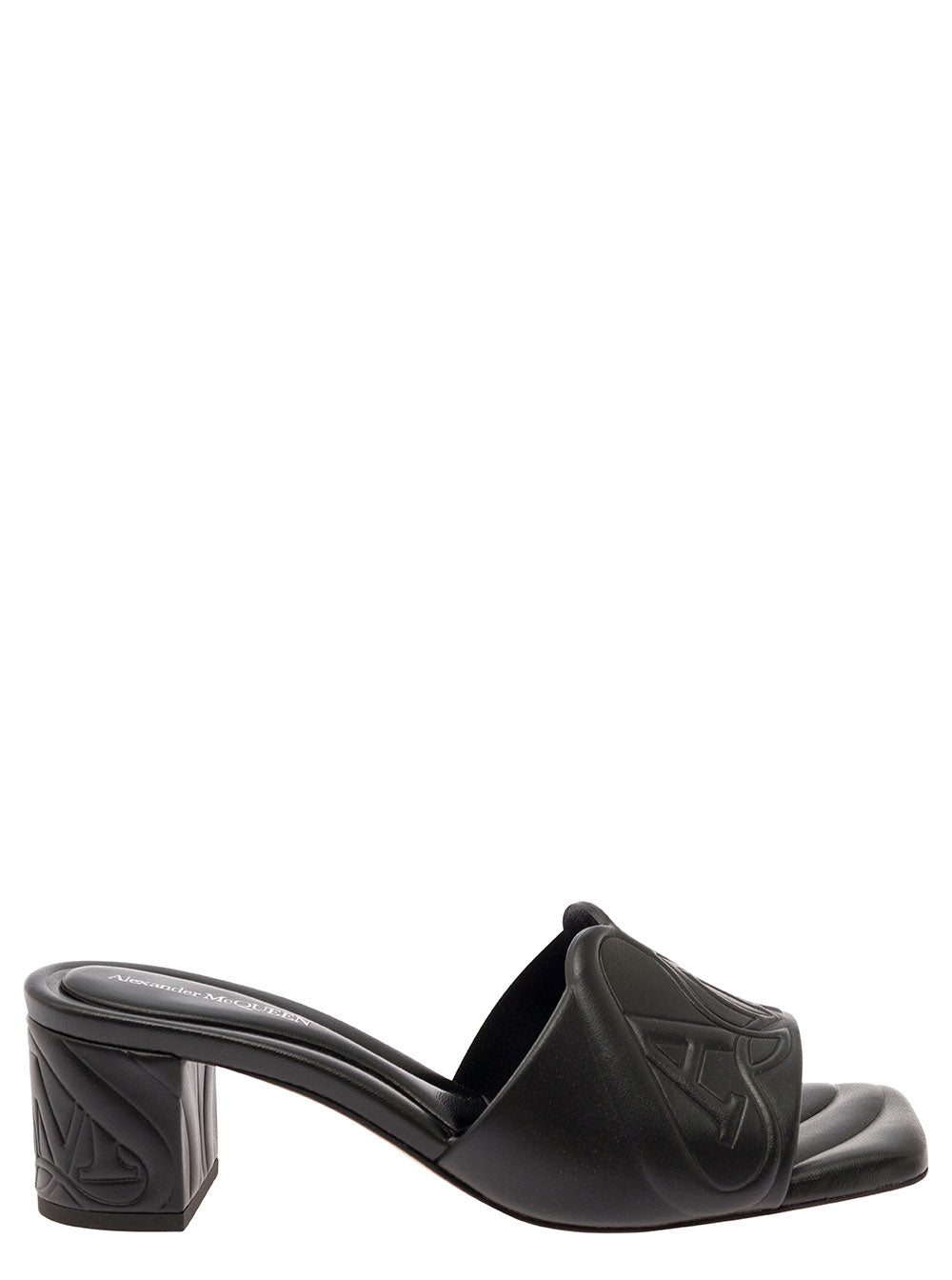 Alexander Mcqueen Women Black Slip-On Sandals With Embossed Logo In Padded Leather Woman by Luosophy