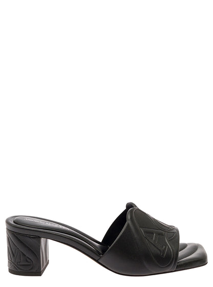 Alexander Mcqueen Women Black Slip-On Sandals With Embossed Logo In Padded Leather Woman by Luosophy