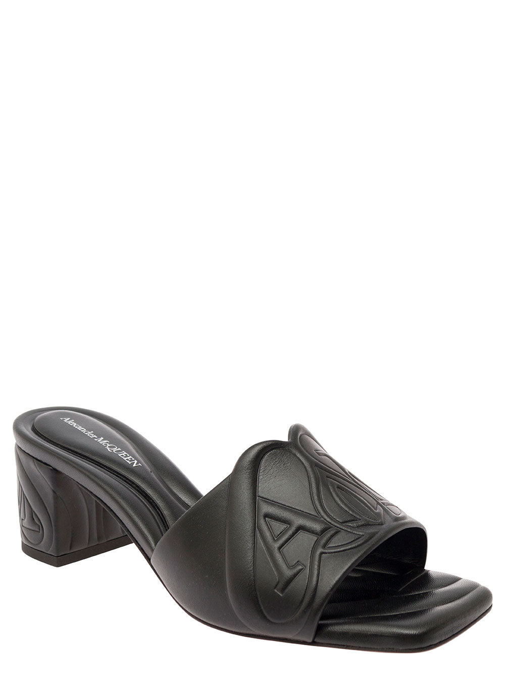 Alexander Mcqueen Women Black Slip-On Sandals With Embossed Logo In Padded Leather Woman by Luosophy