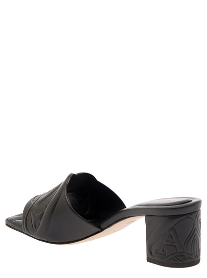 Alexander Mcqueen Women Black Slip-On Sandals With Embossed Logo In Padded Leather Woman by Luosophy
