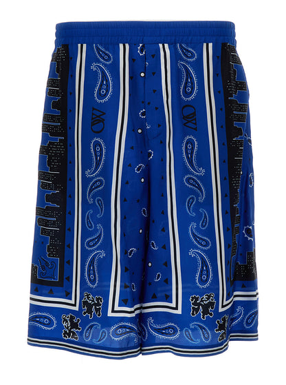 Off-White Men Blue Bandana Paisley Print Shorts In Viscose Man by Luosophy