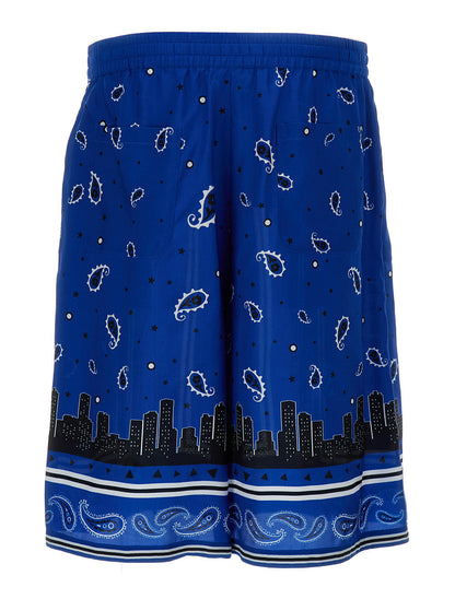 Off-White Men Blue Bandana Paisley Print Shorts In Viscose Man by Luosophy