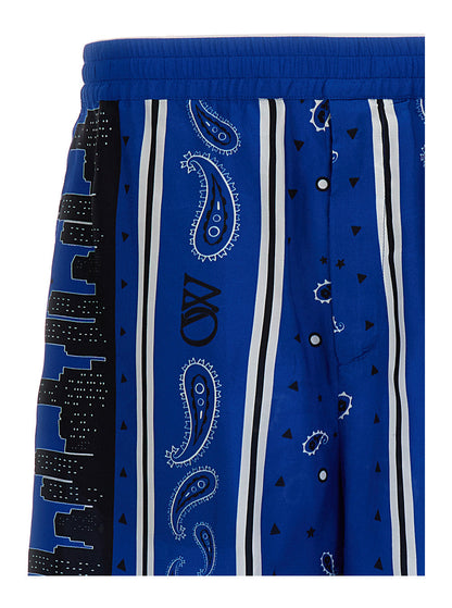 Off-White Men Blue Bandana Paisley Print Shorts In Viscose Man by Luosophy