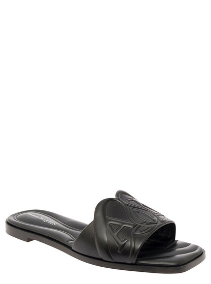 Alexander Mcqueen Women Black Quilted Sandals With Logo Motif In Leather Woman by Luosophy