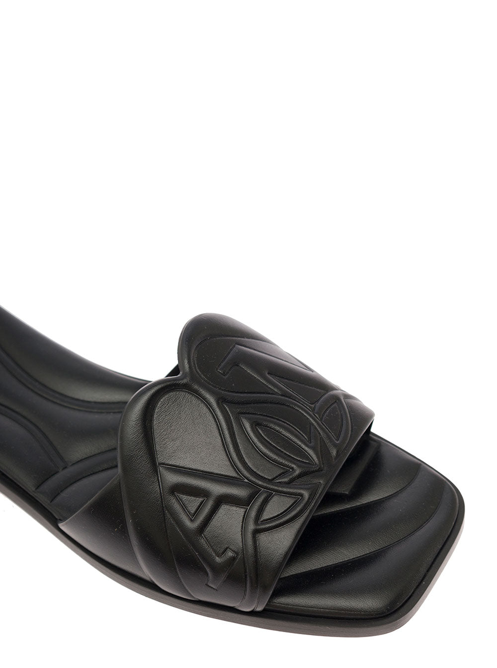 Alexander Mcqueen Women Black Quilted Sandals With Logo Motif In Leather Woman by Luosophy